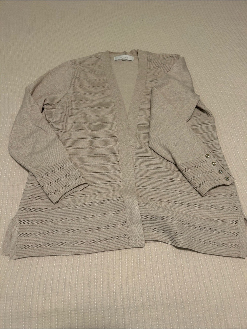 Light Beige Open-Front Women's Cardigan Sweater Large (Verve Ami)